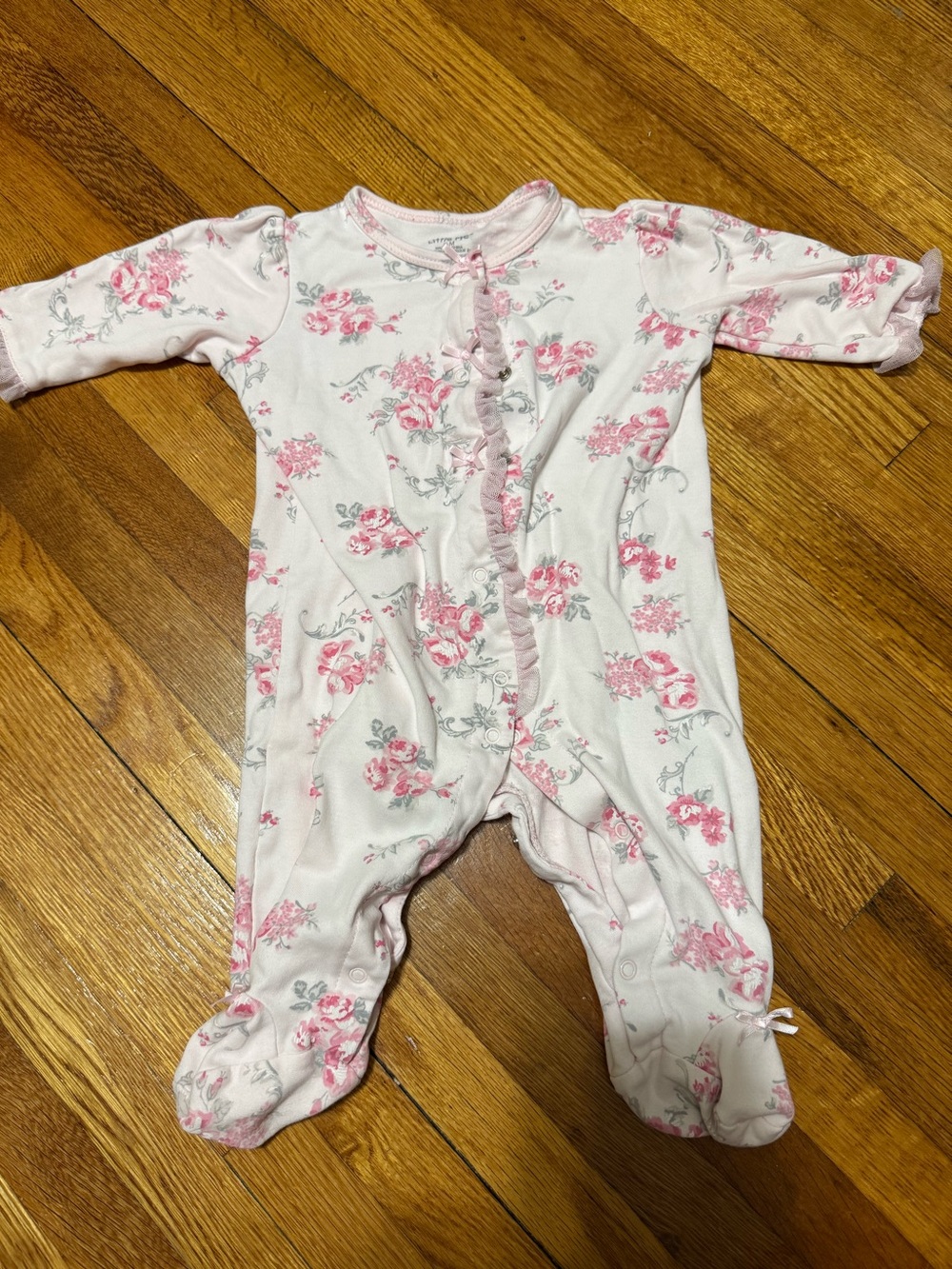 Little Me Pink and White Floral Footed One-Piece